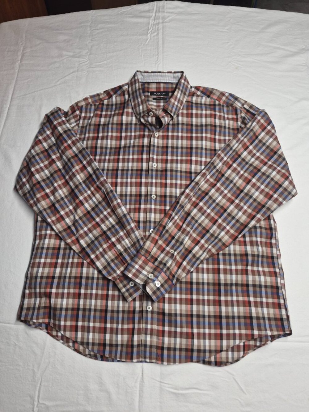 Bugatchi Classic Fit Multicolor Plaid Cotton Mens Shirt MC27
